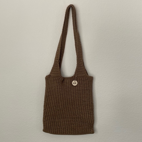 The SAK classic brown crochet knit medium shoulder bag 90s Y2K - Picture 1 of 12